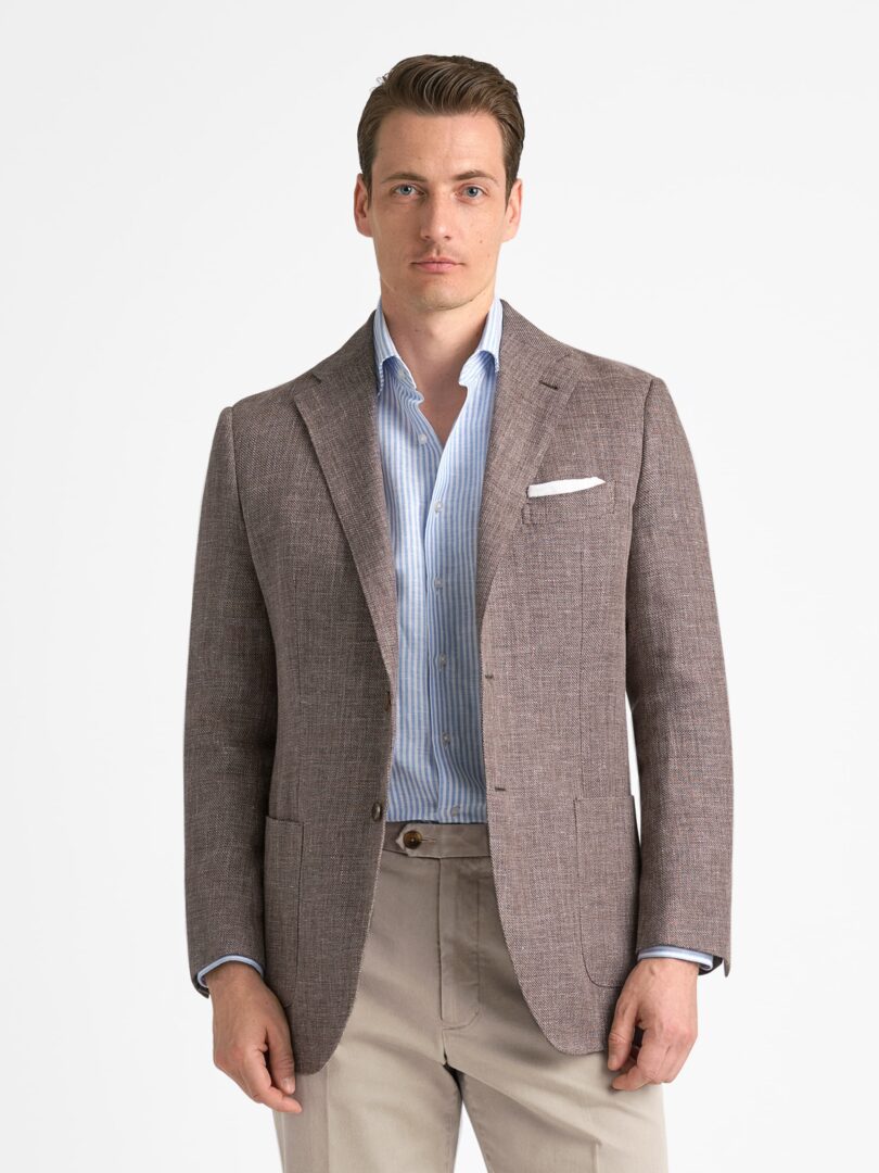 Drago Chestnut Wool and Linen Hopsack Bedford Jacket Thumb Detail