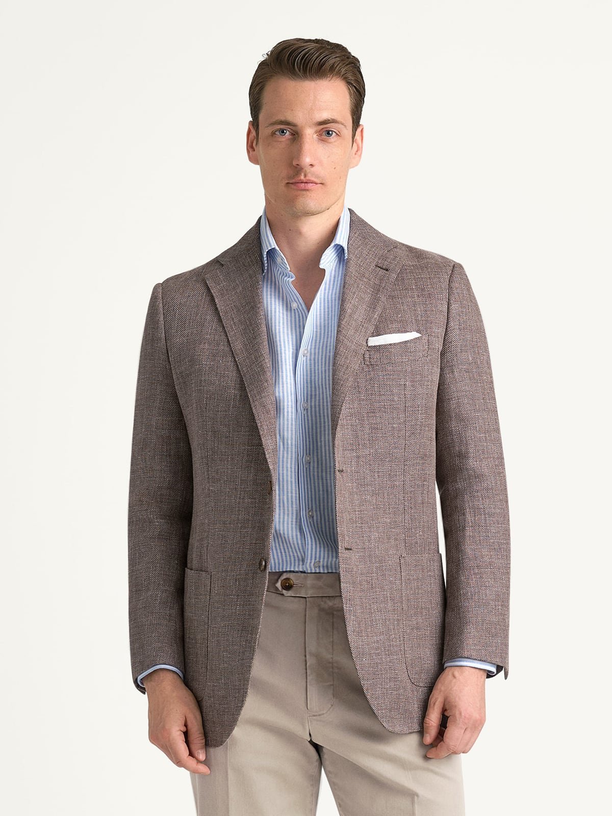Drago Chestnut Wool and Linen Hopsack Bedford Jacket - Custom Fit