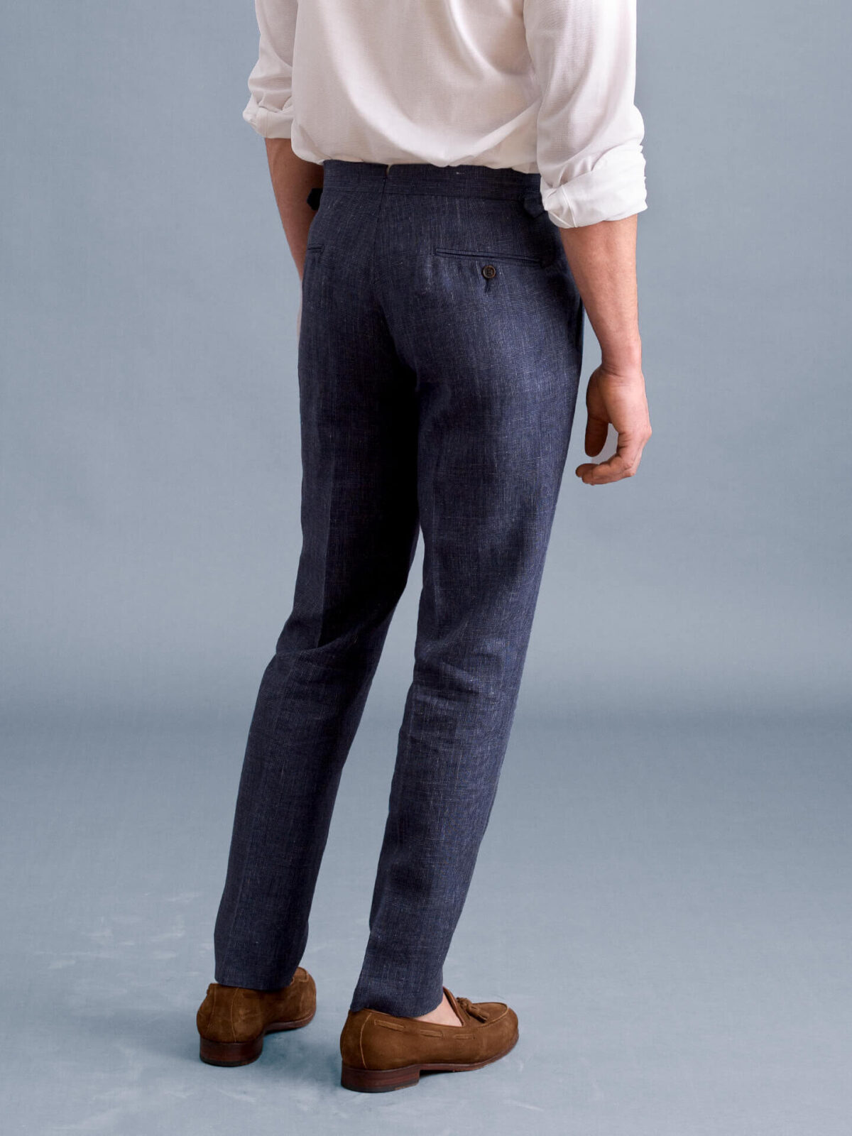 Allen Faded Navy Glen Plaid Wool and Linen Dress Pant - Custom Fit Tailored  Clothing