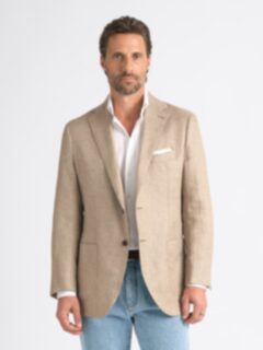 Beige Linen and Lyocell Hopsack Bedford Jacket - Custom Fit