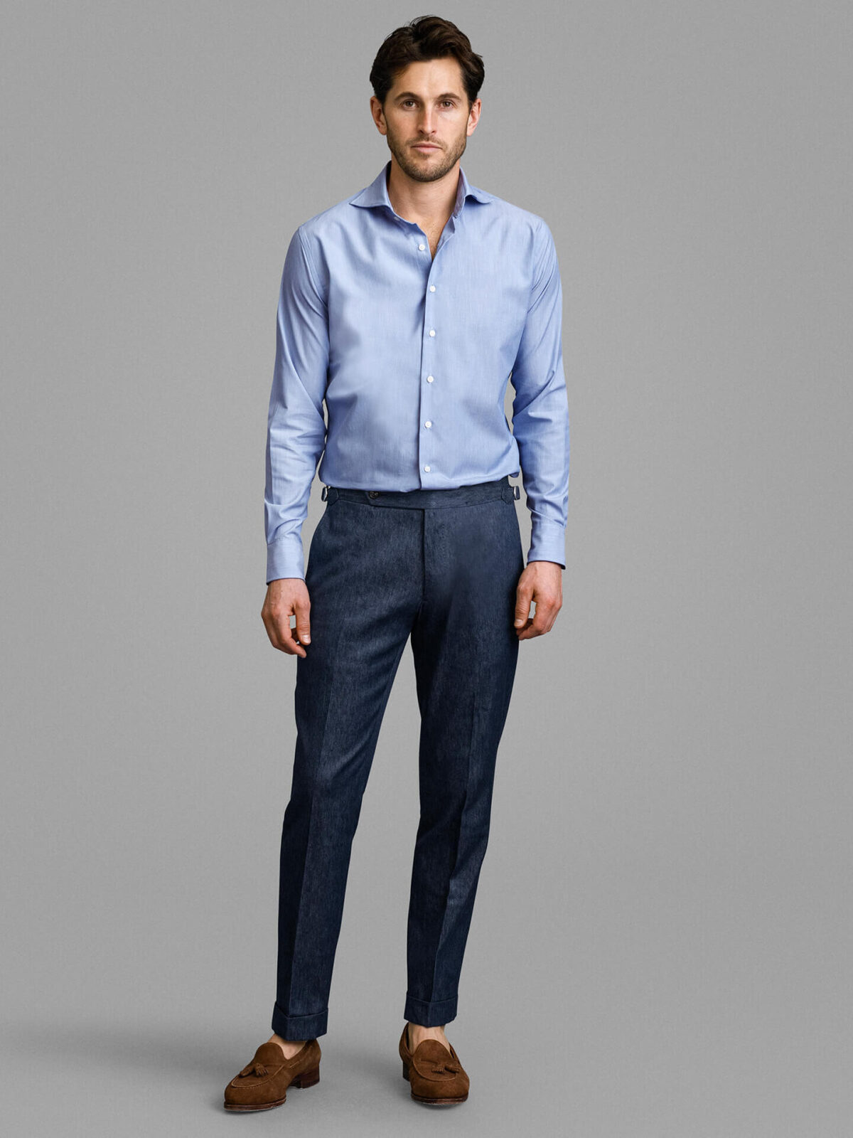 Dark Blue Cotton Unfinished Trousers