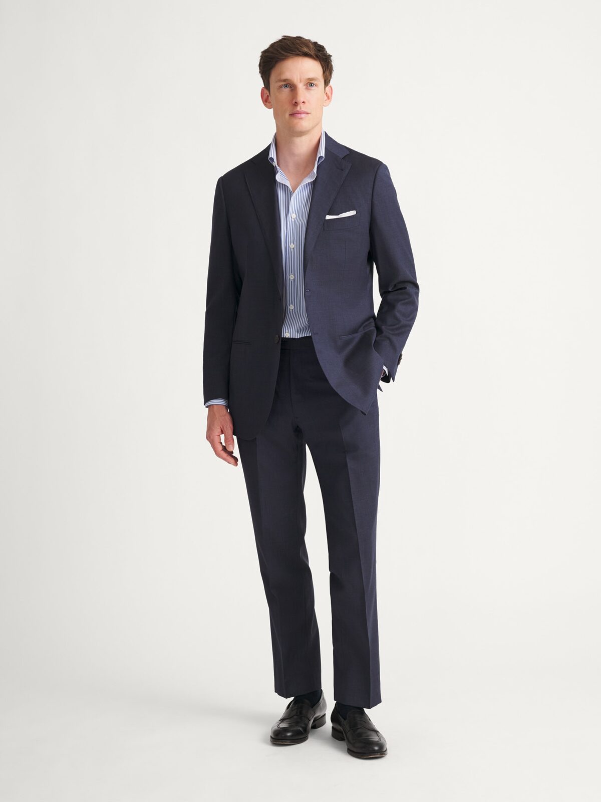 Loro Piana ダークブルー 夏用スーツ Loro Piana Fabric Navy Tropical Wool Suit - Custom Fit Tailored