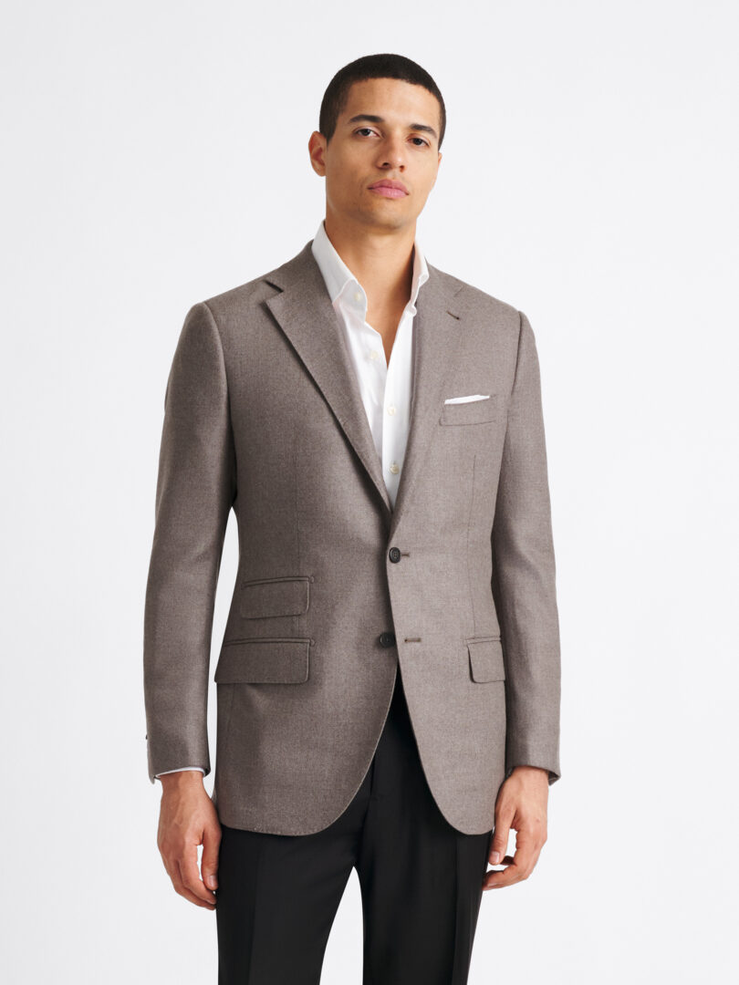 Loro Piana Fabric Taupe Wool Cashmere Flannel Walker Jacket Thumb Detail