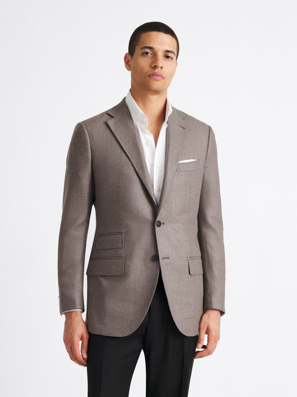 Loro Piana Fabric Taupe Wool Cashmere Flannel Walker Jacket