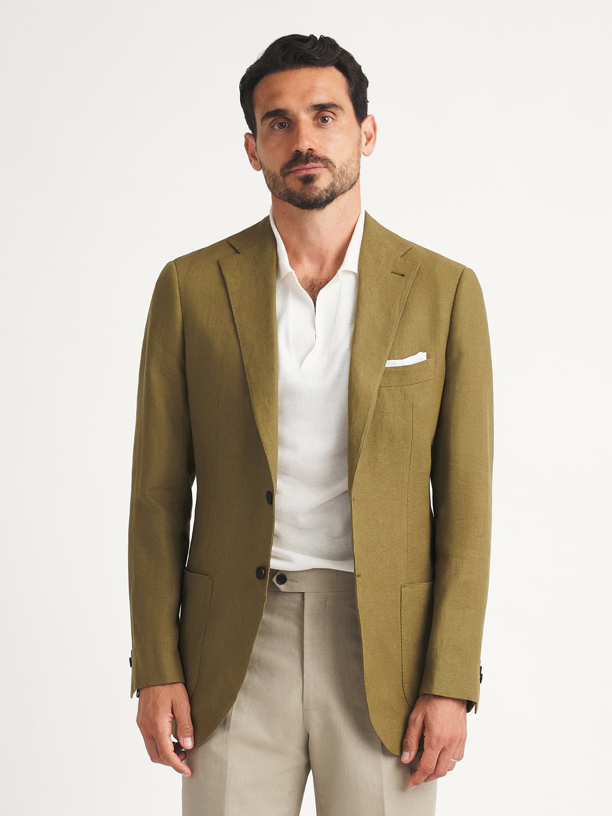Olive Irish Linen Bedford Jacket - Custom Fit Tailored Clothing