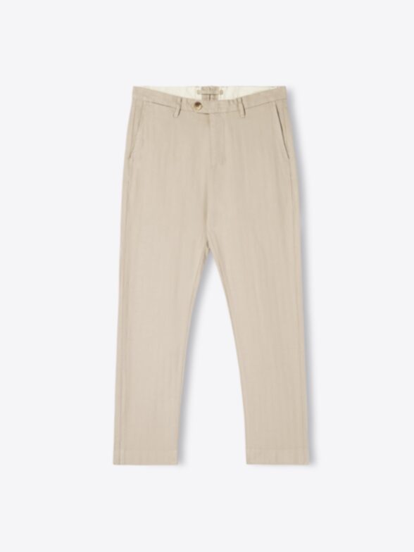 Thumb Photo of Rialto Beige Stretch Cotton Linen Herringbone Chino