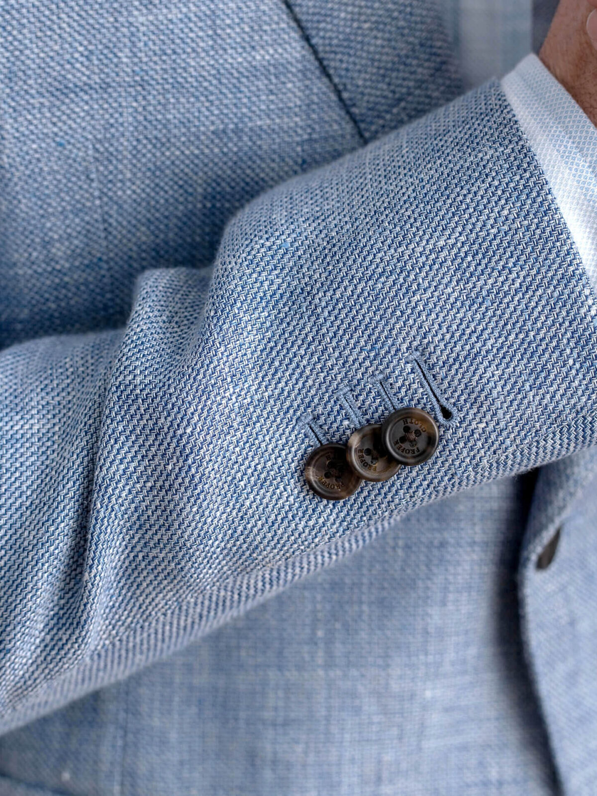 Bedford Sky Blue Wool and Linen Hopsack Jacket - Custom Fit