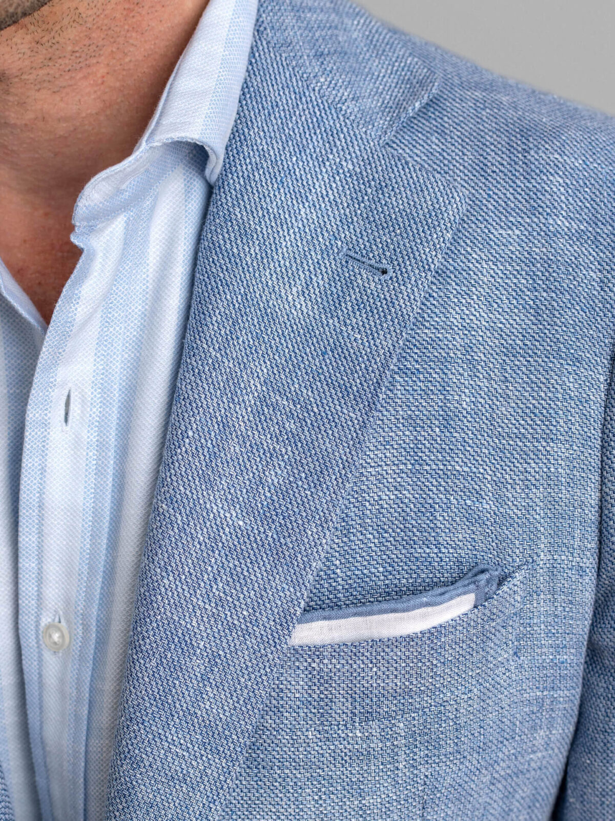 Bedford Sky Blue Wool and Linen Hopsack Jacket - Custom Fit