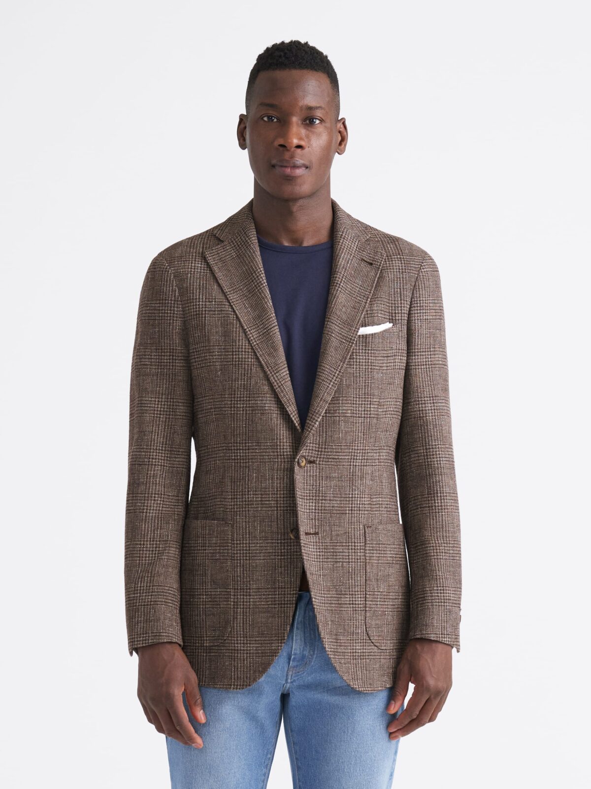 Brown Glen Plaid Wool Cotton Linen Waverly Jacket