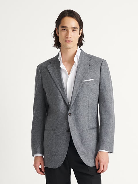 Grey Glen Plaid Italian Flannel Bedford Jacket - Custom Fit
