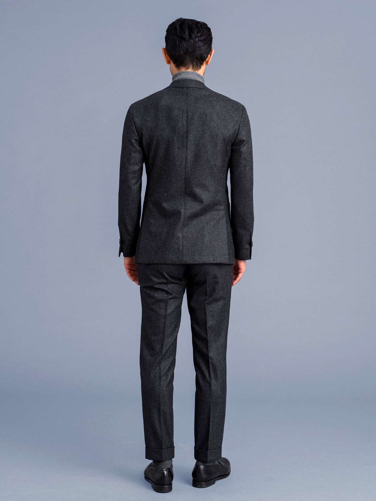VBC Charcoal Wool Flannel Bedford Suit with Side Tab Dress Pants