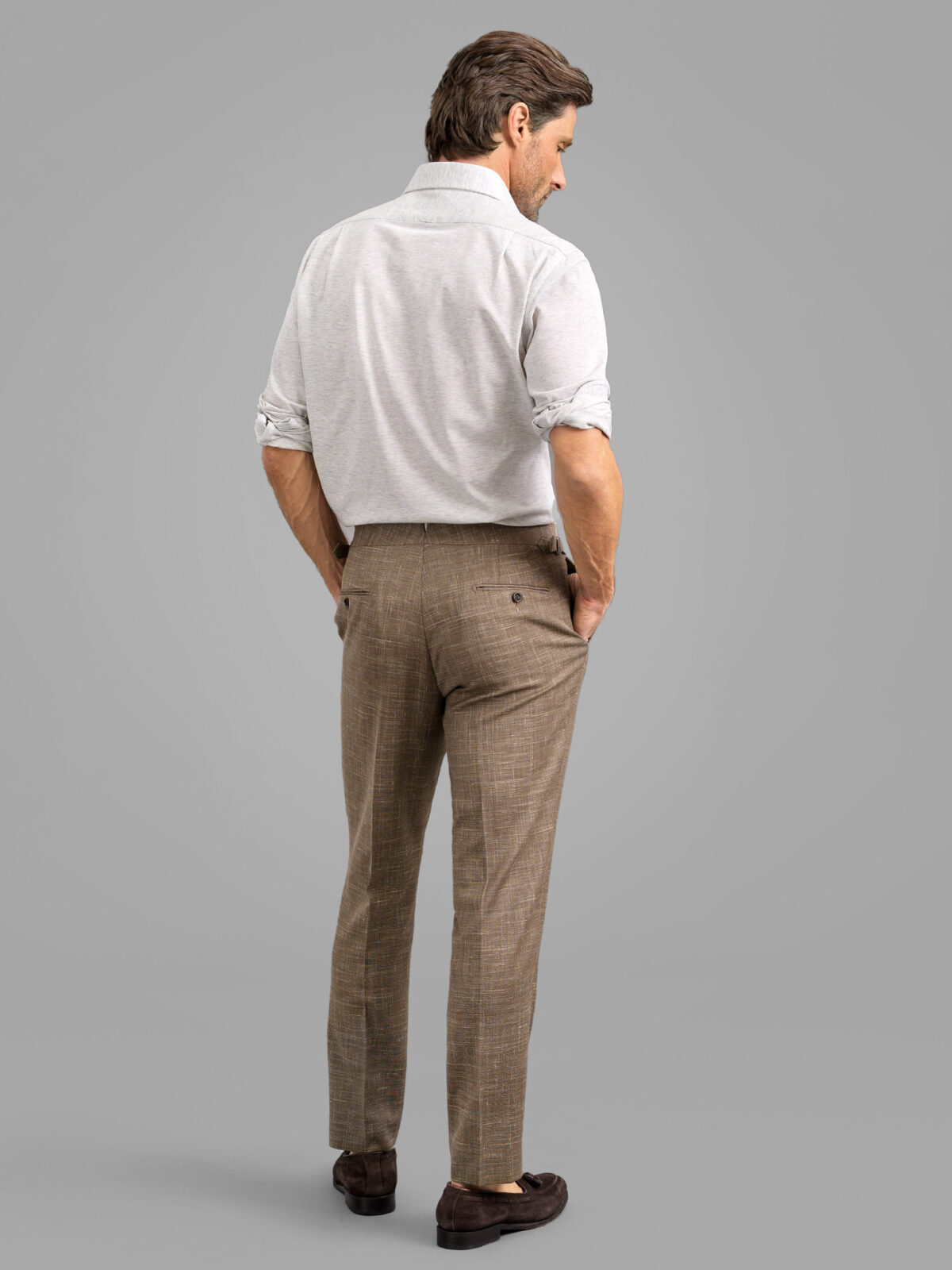 Mocha Wool and Linen Stretch Dress Pant - Custom Fit Tailored Clothing