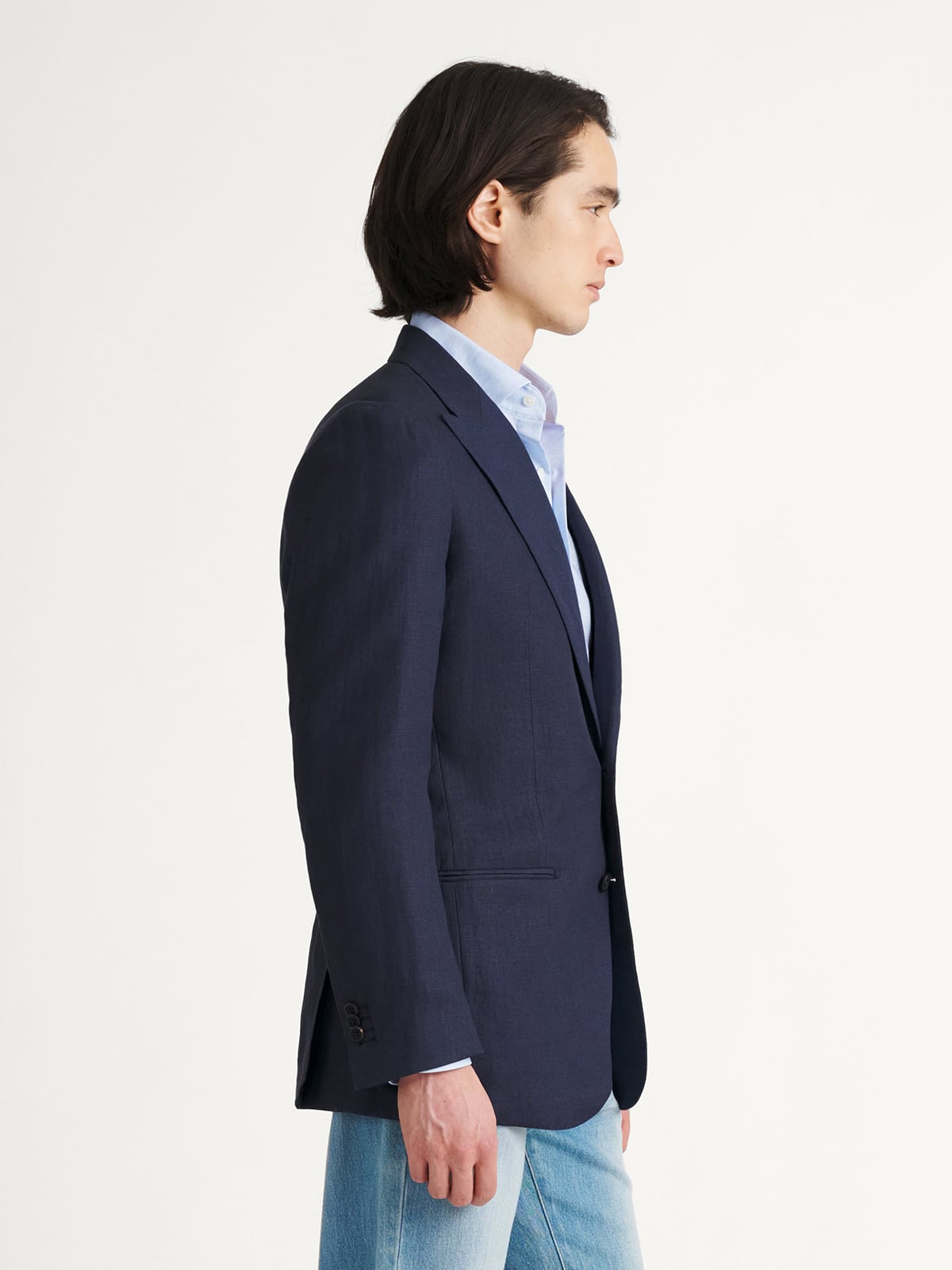 Navy Irish Linen Bedford Peak Lapel Jacket - Custom Fit Tailored