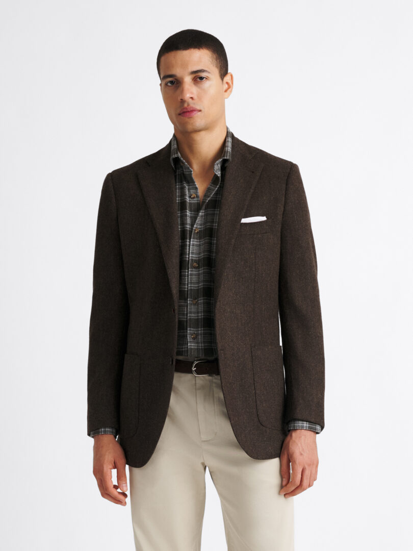 Brown Herringbone Italian Flannel Bedford Jacket Thumb Detail