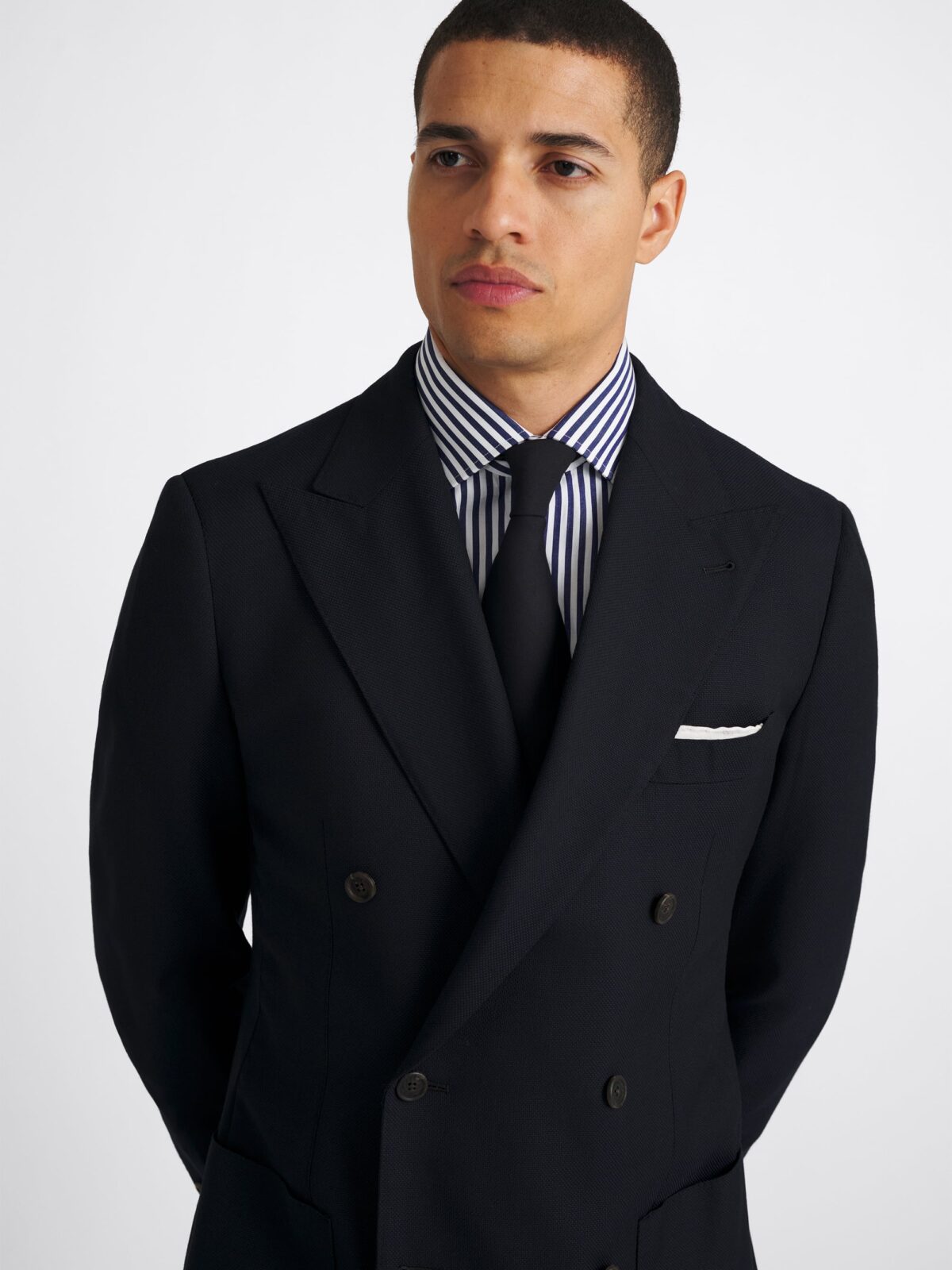 Double Breasted Reda Navy Hopsack Bedford Jacket - Custom Fit