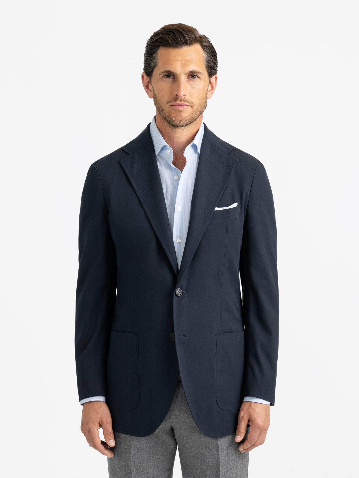 Navy High Twist Cotton Sullivan Jacket - Custom Fit Tailored Clothing
