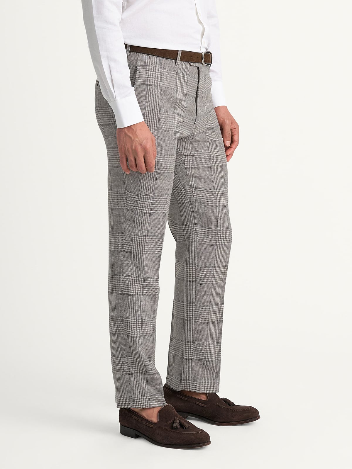 Beige Glen Plaid Wool and Linen Stretch Dress Pant Beige Glen Plaid Wool and Linen Stretch Dress Pant