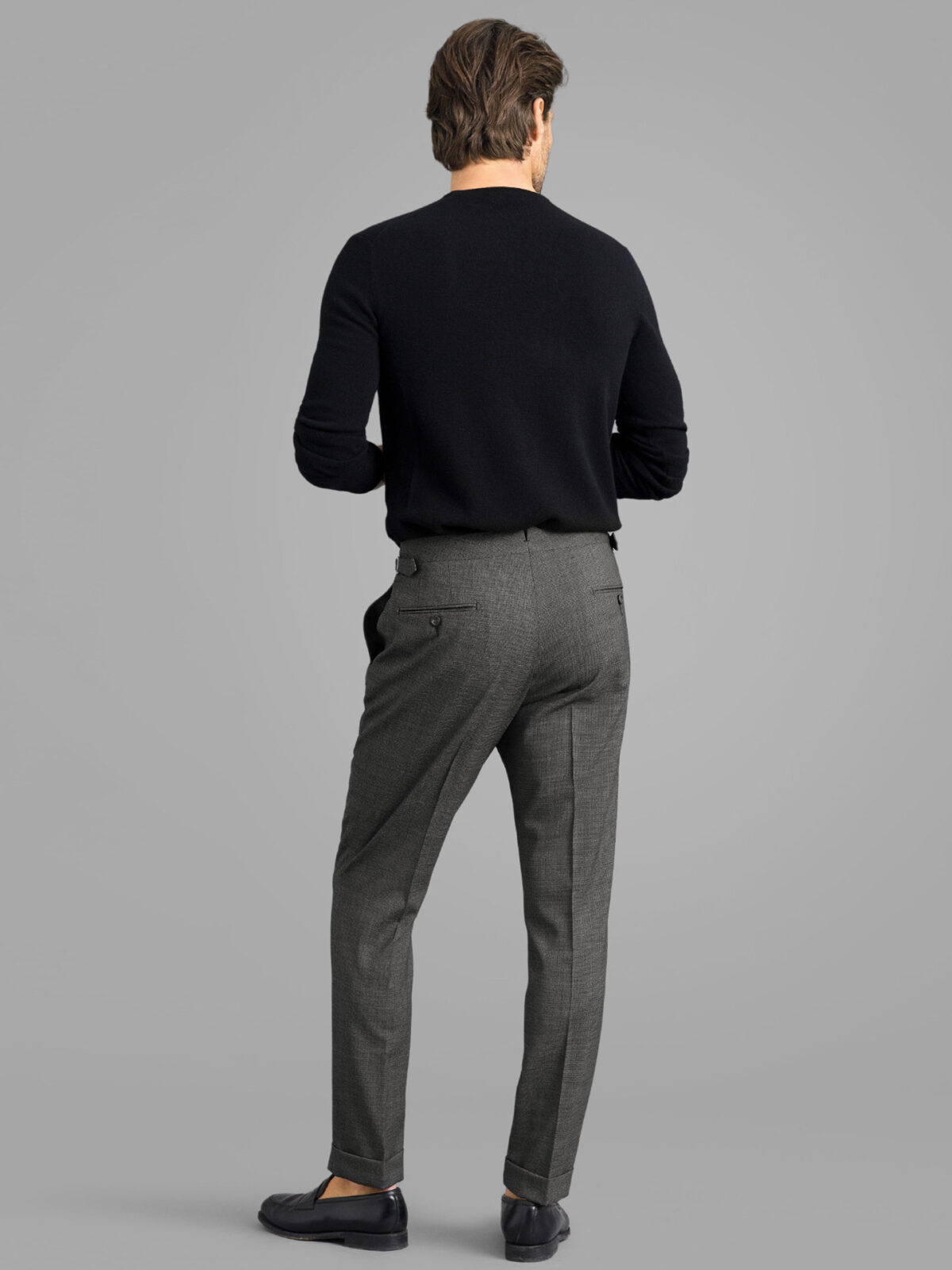 Grey Textured Weave Wool Stretch Dress Pant