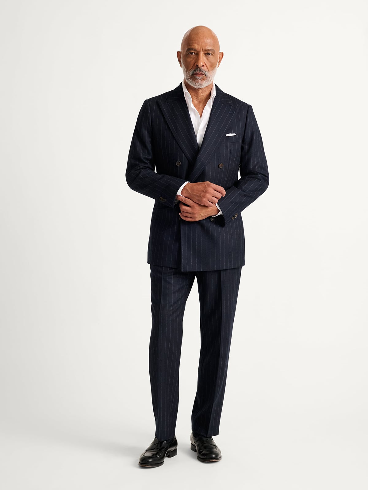 Navy Chalkstripe VBC Double Breasted Flannel Carmine Suit - Custom