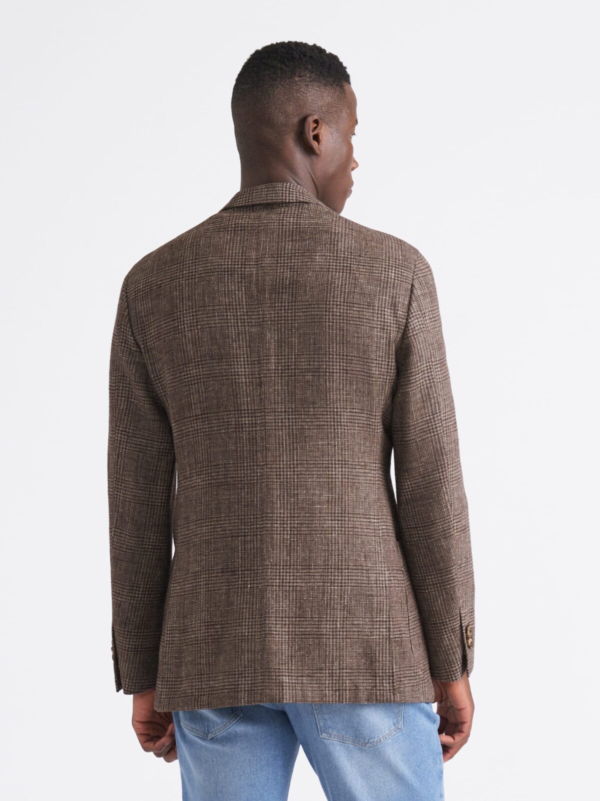 Italian Wool Peacoat in Brown Glen Plaid