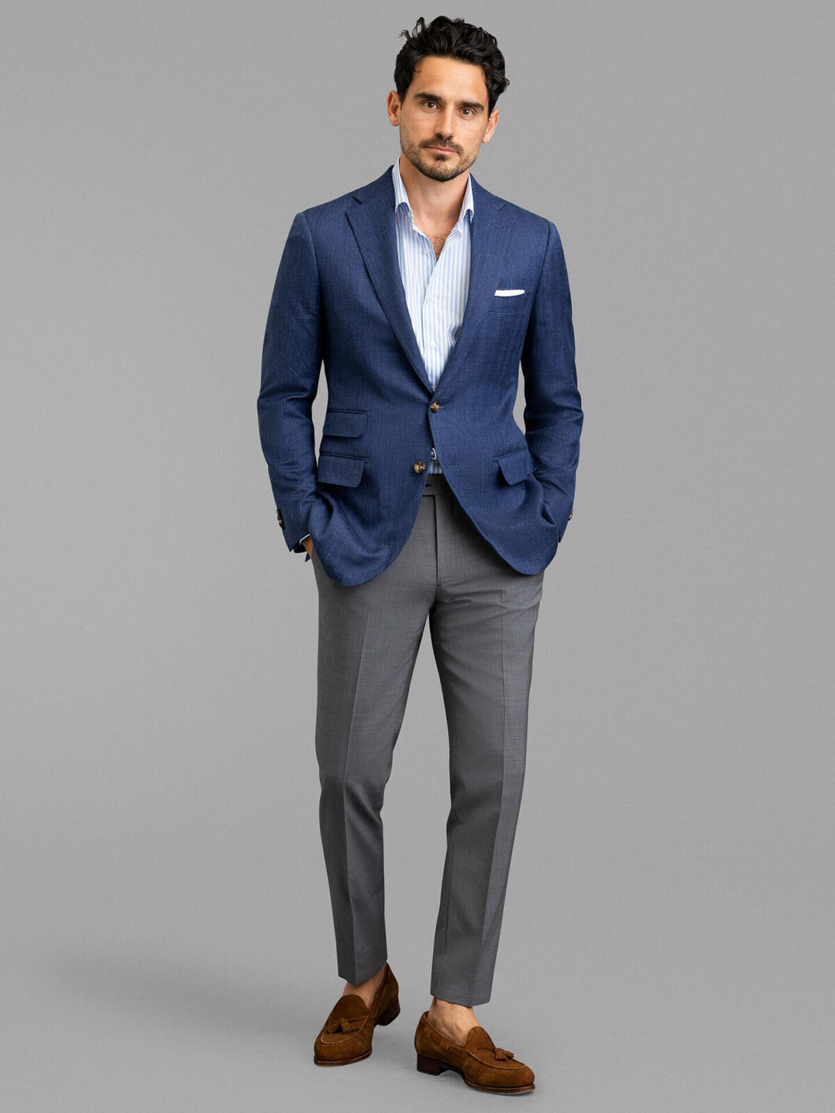 Blue Jacket with Gray Trousers