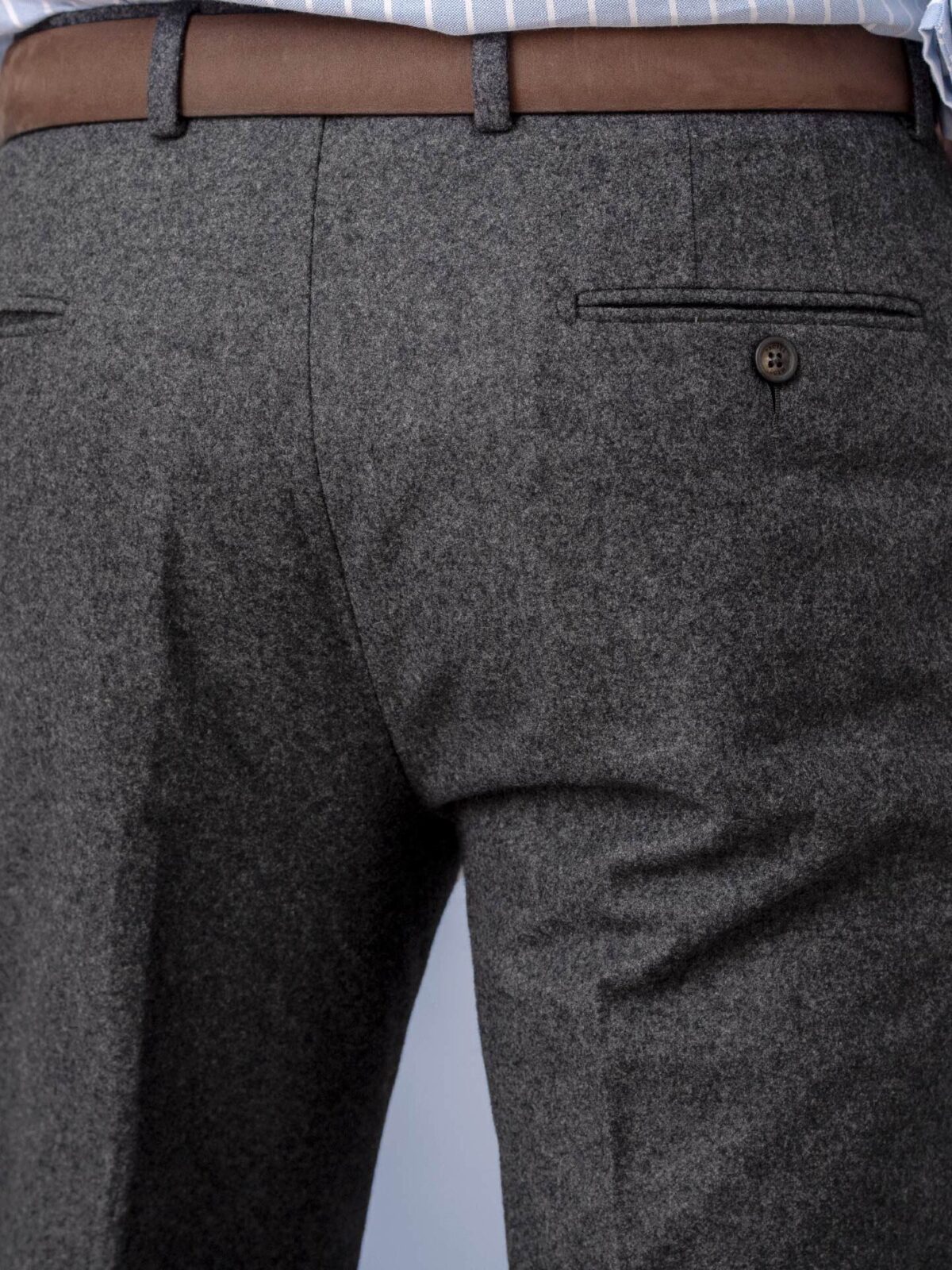 VBC Grey Wool Flannel Dress Pant with Plain Hem - Custom Fit