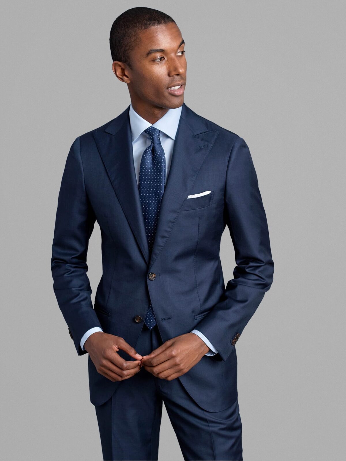 Tailored pinstripe royal blue Italian peaked lapels 3 piece suit