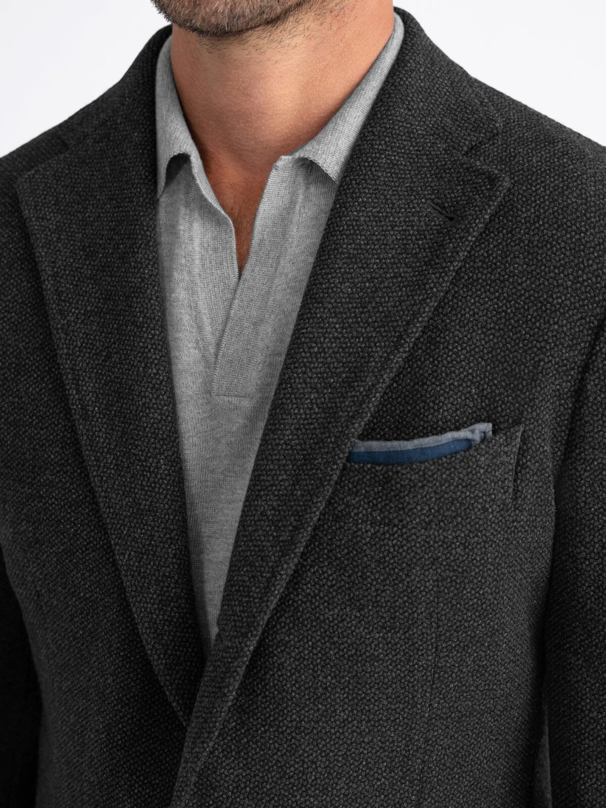 Charcoal Textured Wool and Silk Waverly Jacket - Custom Fit