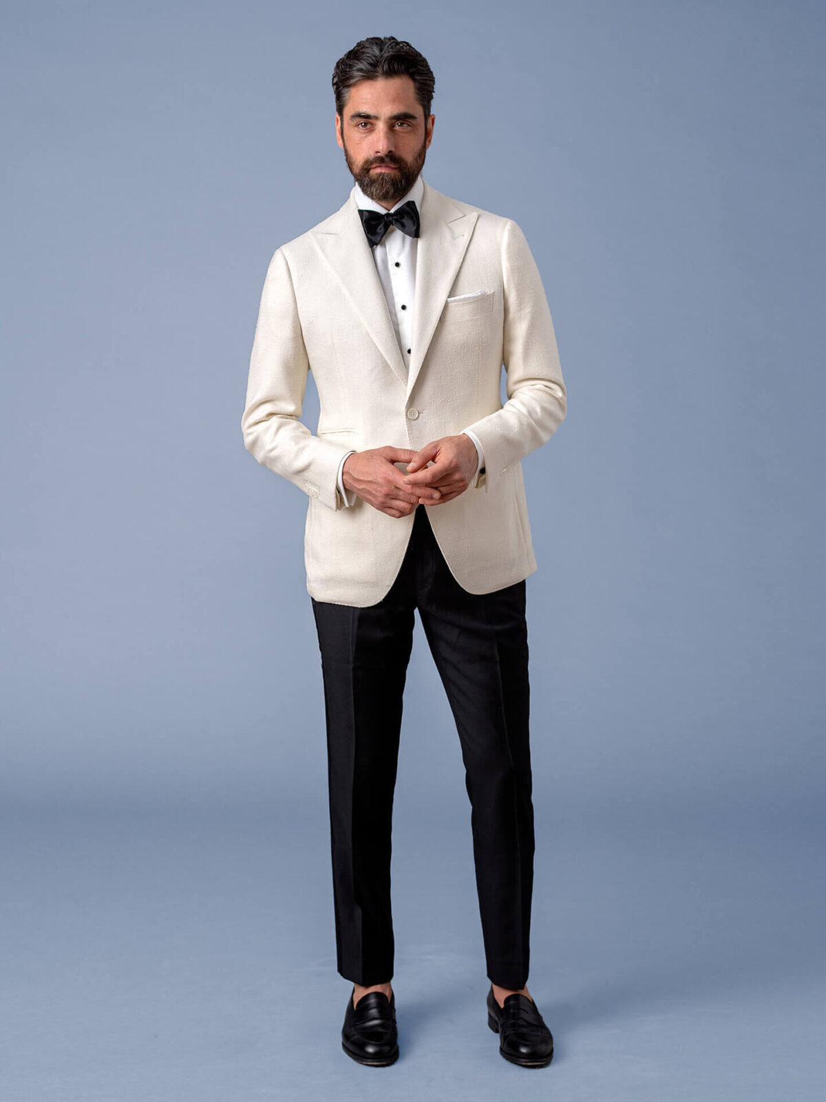 Cream suit jacket sale black pants