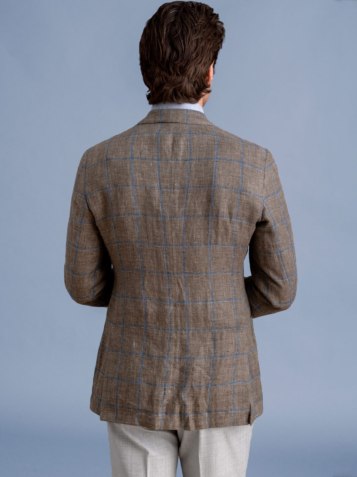 Bedford Brown and Blue Windowpane Linen Jacket - Custom Fit