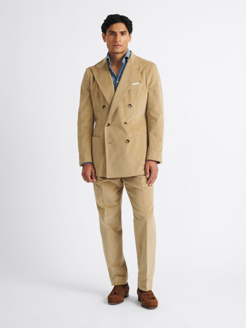 Double Breasted Duca Visconti Beige Stretch Corduroy Suit Thumb Detail