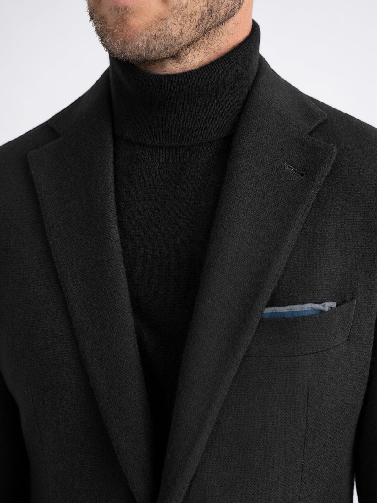 Black Wool Cashmere Flannel Bedford Jacket