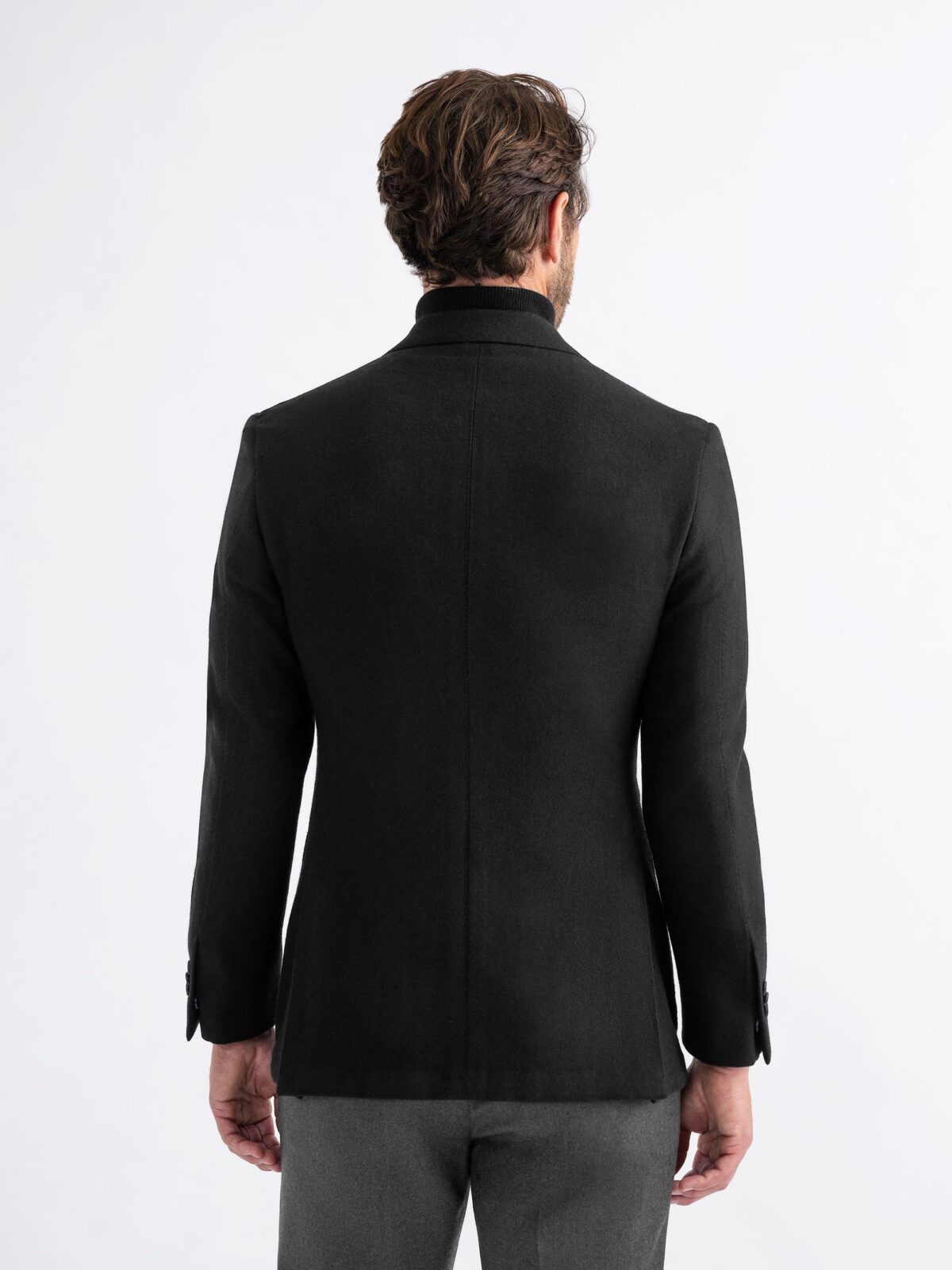 Black Wool Cashmere Flannel Bedford Jacket