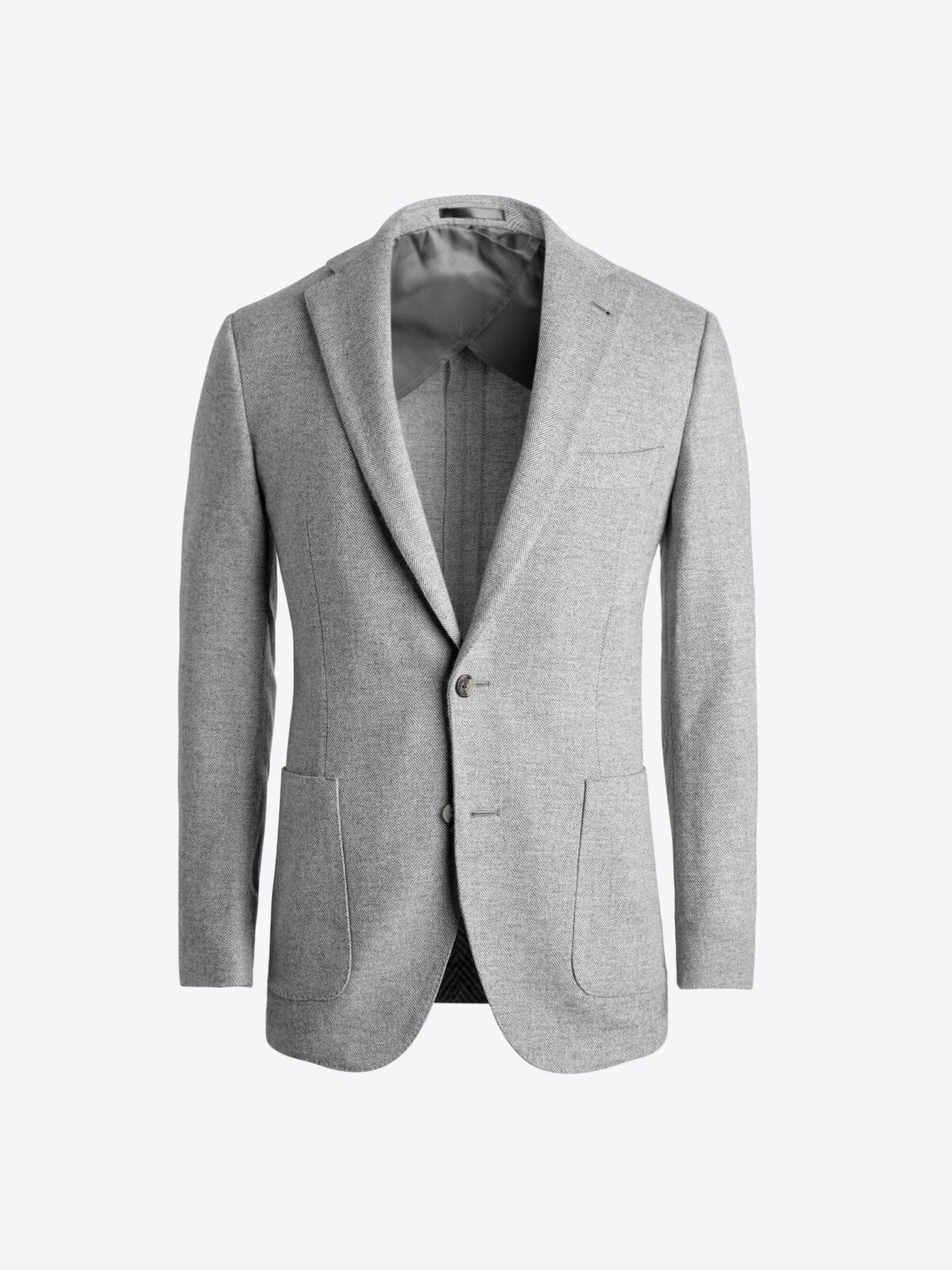 Light Grey Herringbone Wool Cashmere Flannel Bedford Jacket Custom Fit  Tailored Clothing