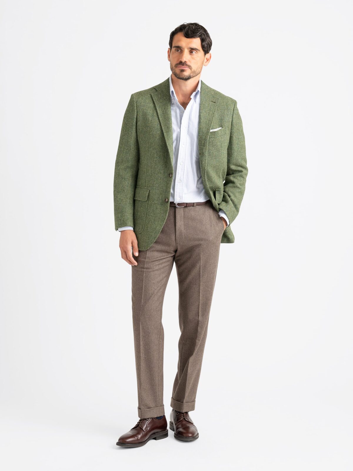 Green Herringbone Shetland Tweed Andover Jacket - Custom Fit