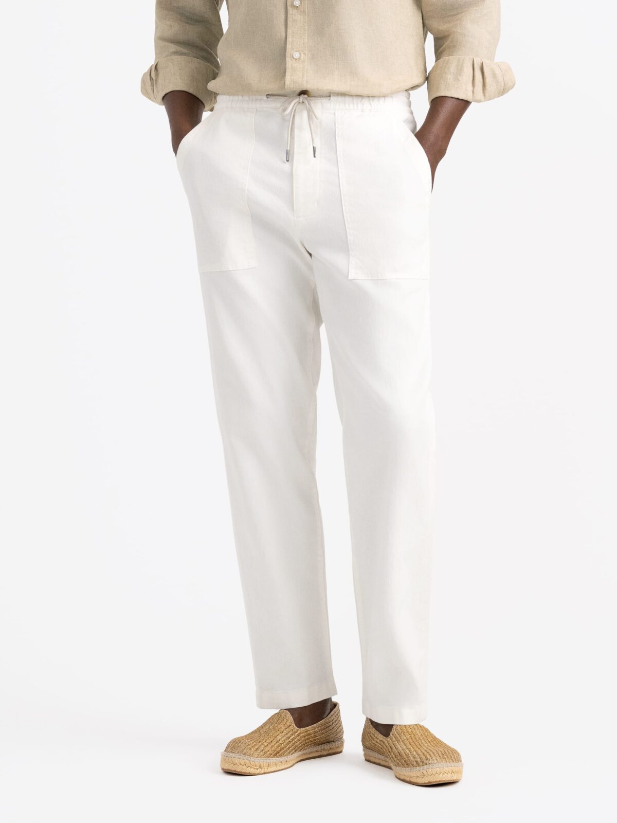 Amalfi White Cotton and Linen Stretch Drawstring Pant