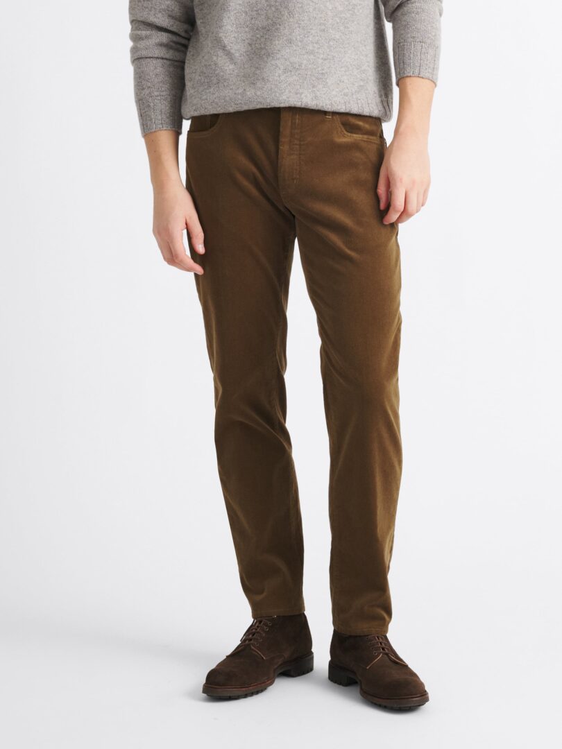Brown Stretch Micro Corduroy 5 Pocket Thumb Detail