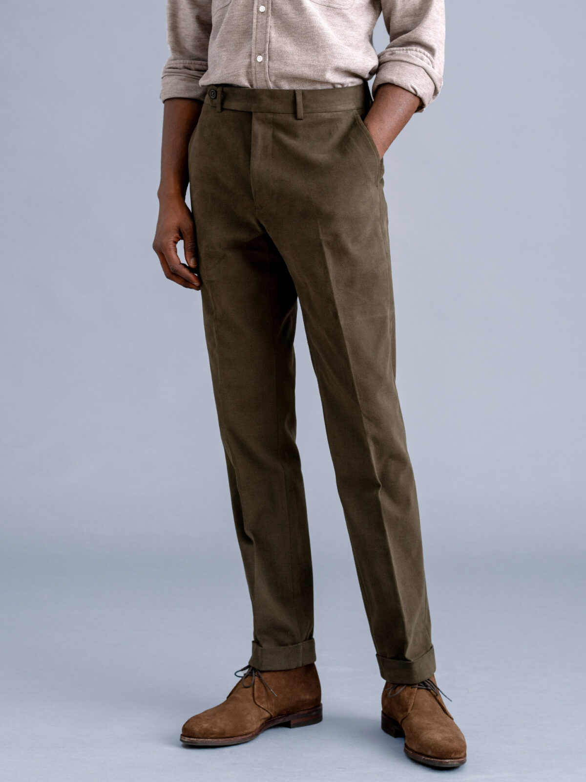 Olive Heavy Brushed Cotton Stretch Dress Pant - Custom Fit