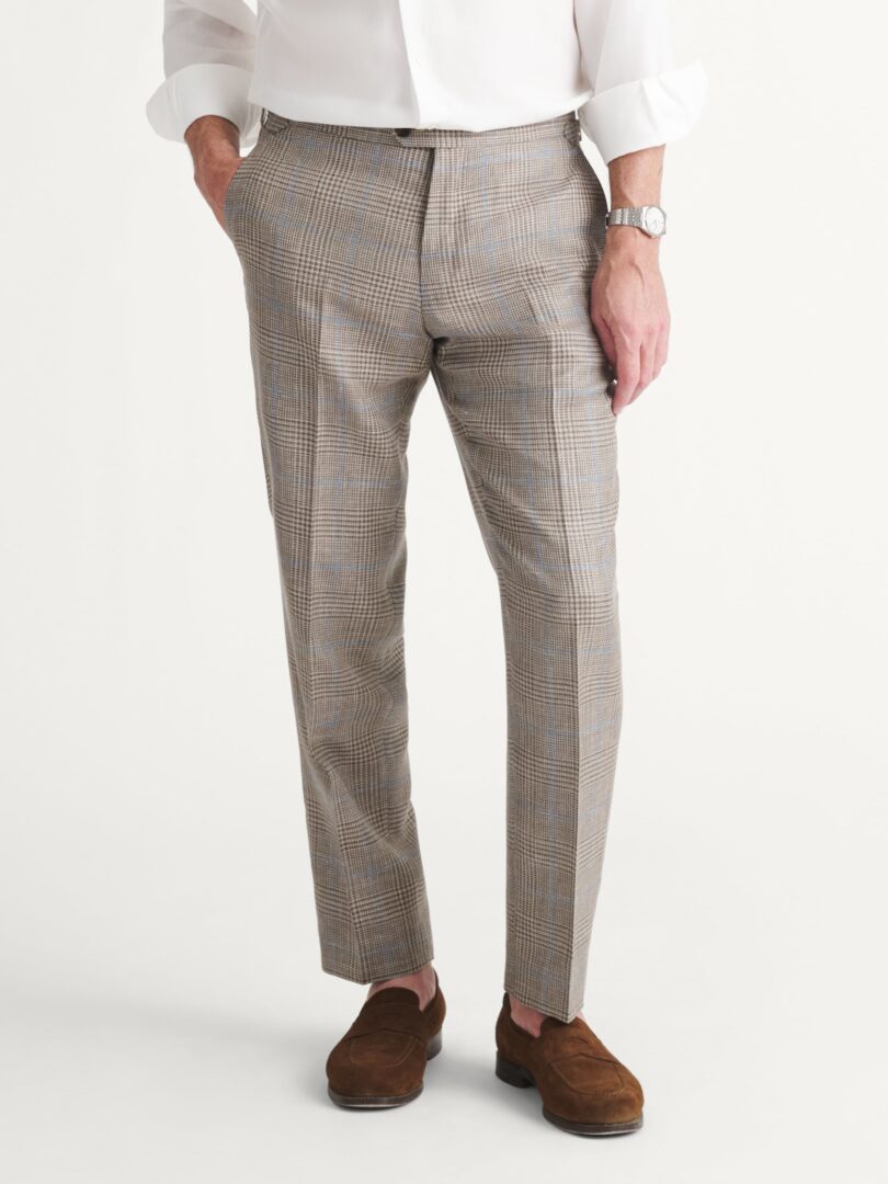 Loro Piana Fabric Taupe and Sky Wool Silk Linen Check Dress Pant Thumb Detail