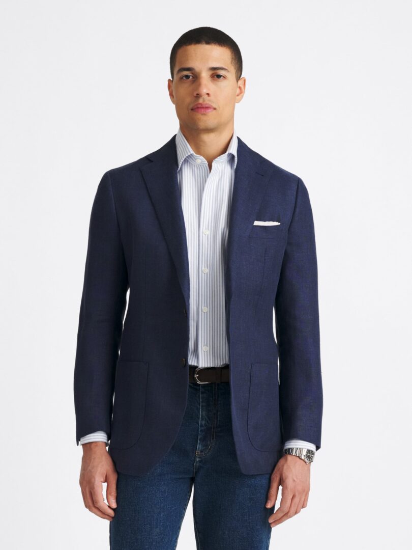 Marzotto Faded Navy Wool and Linen Hopsack Thumb Detail