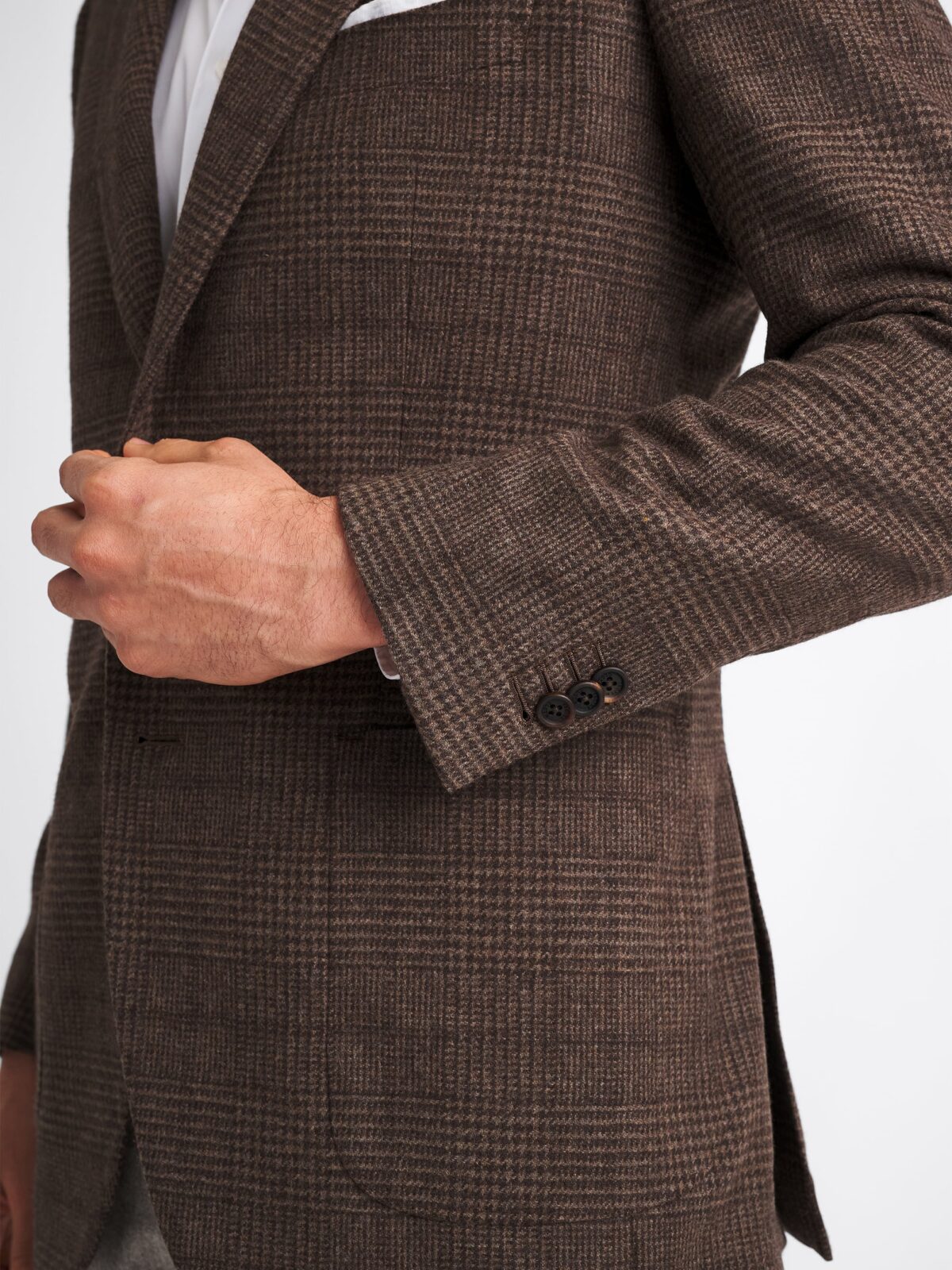 Angelico Brown Prince of Wales Italian Wool Flannel - Custom Fit