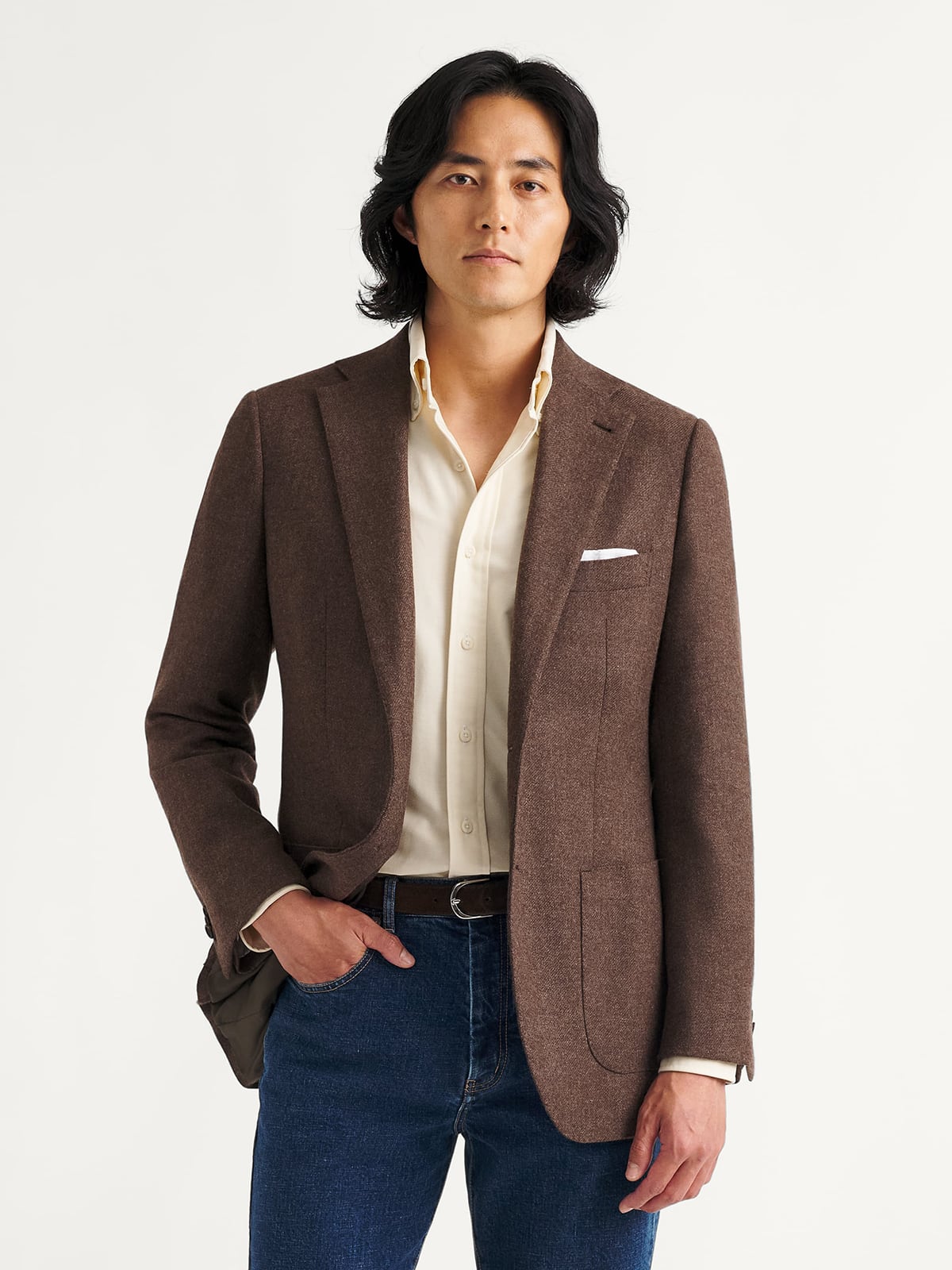 ジャケット・アウター Cornier CASHMERE FLANNEL SETUP di Pray Brown Cashmere Flannel Jacket - Custom Fit Tailored Clothing