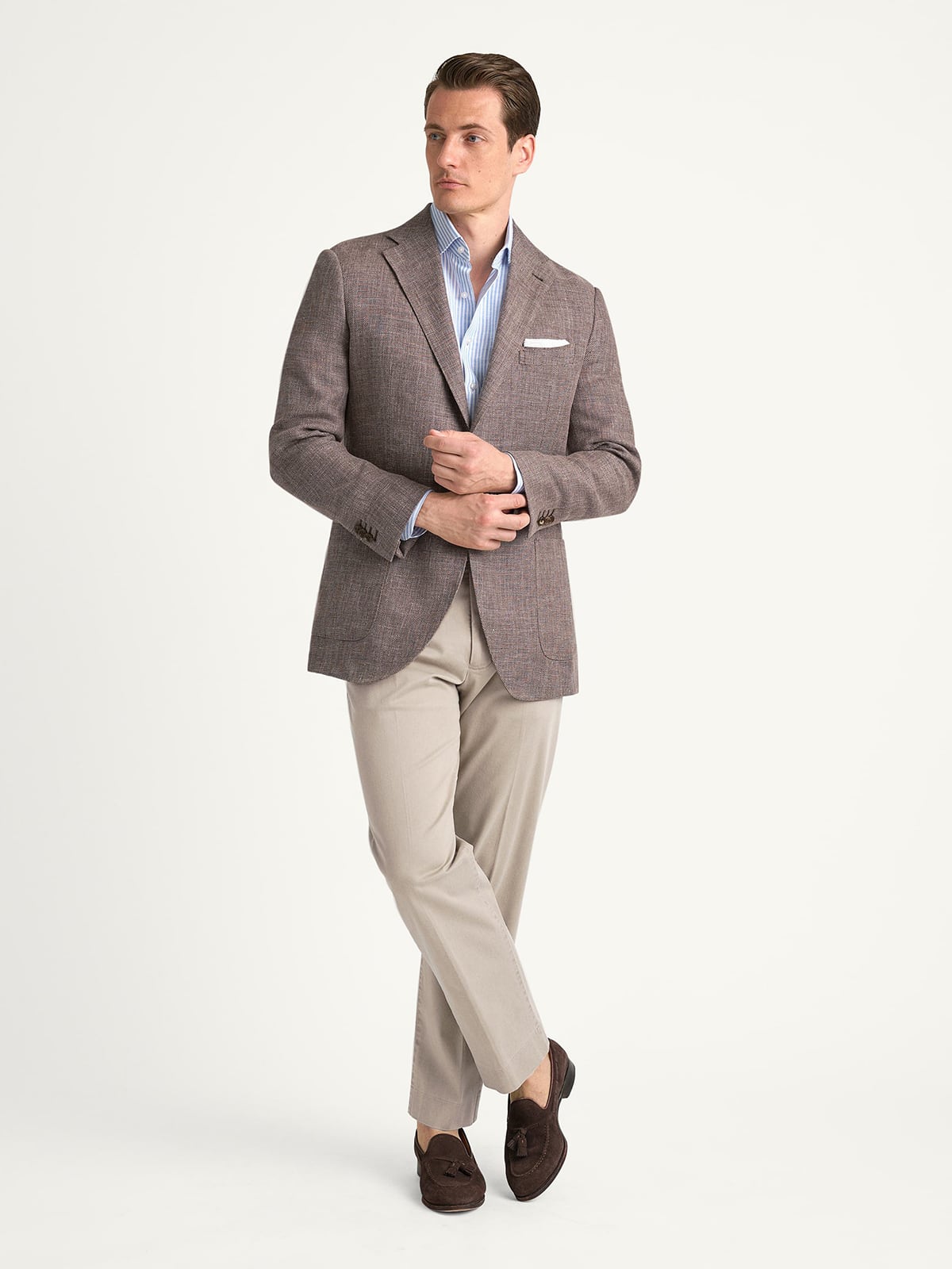 Drago Chestnut Wool and Linen Hopsack Bedford Jacket - Custom Fit