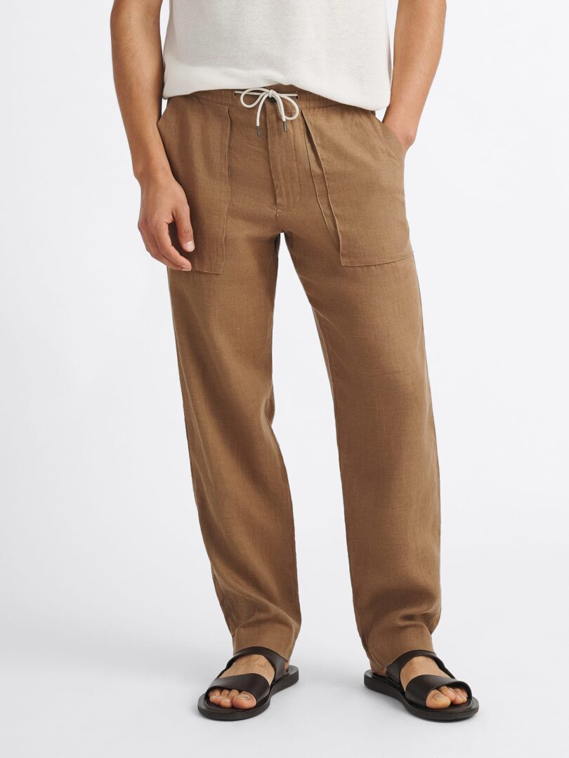 Mocha Linen Palermo Drawstring Pant Thumb Detail