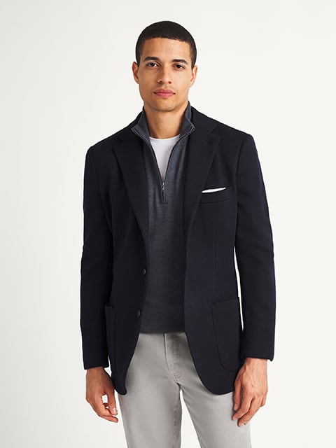 Double Breasted Reda Navy Hopsack Bedford Jacket - Custom Fit