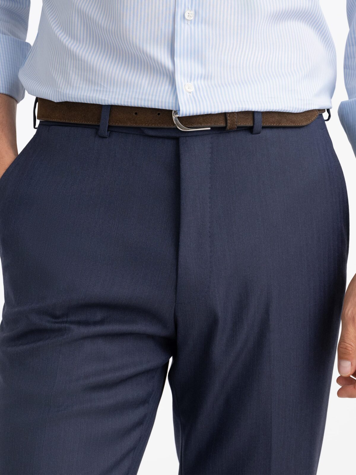 Loro Piana Fabric S150s Navy Herringbone Dress Pant - Custom Fit