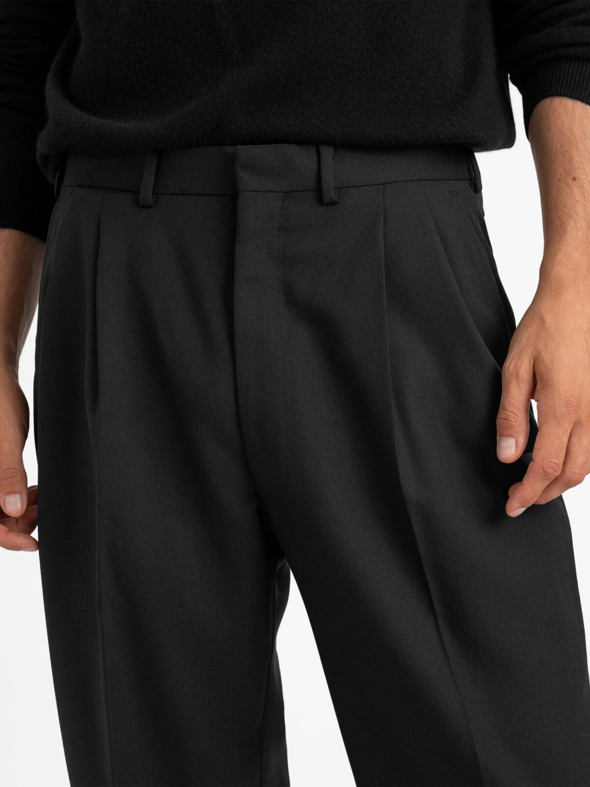 Black Wide Leg Pleated 3 Ply Fresco Trouser - Custom Fit Tailored