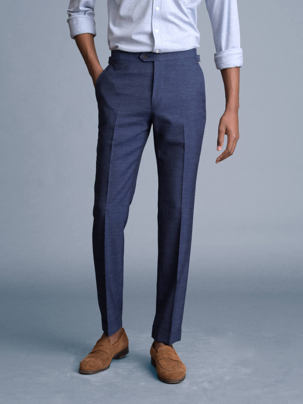 Navy Cotton and Linen Dress Pant