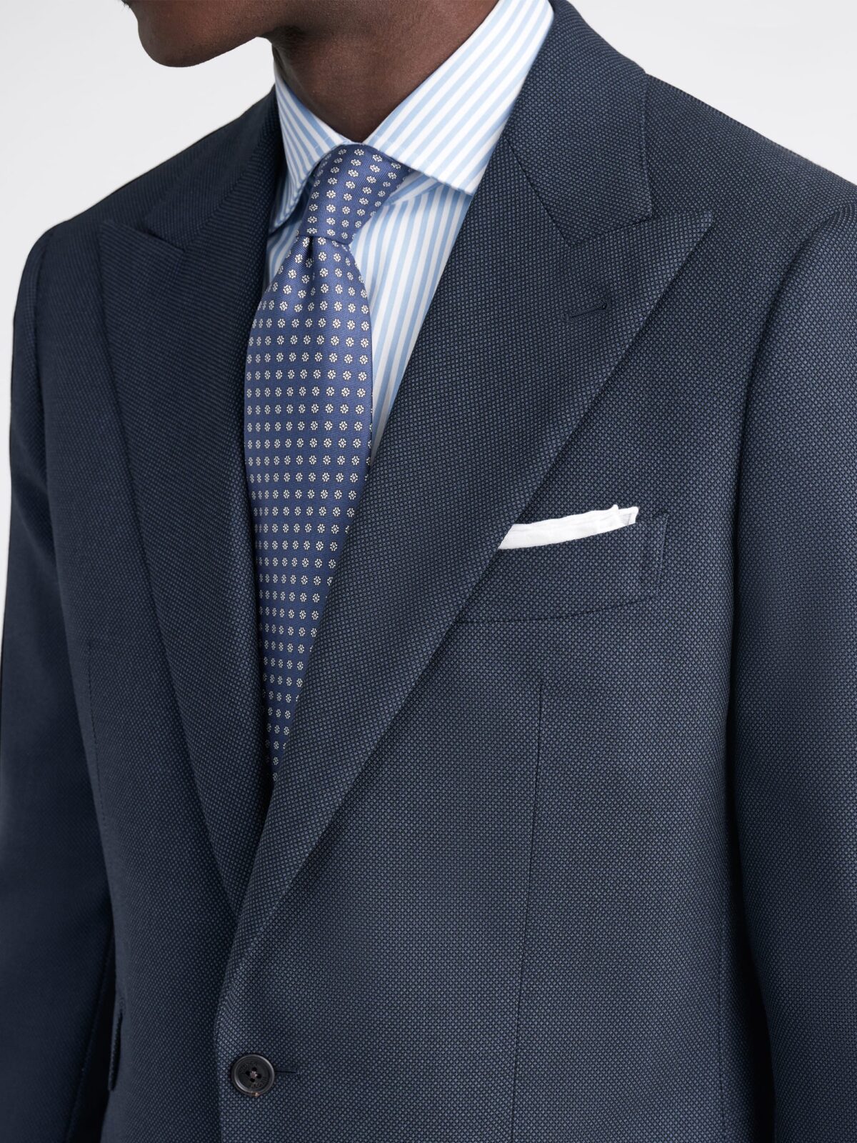 Peak Lapel Drago Navy Birdseye S130s Suffolk Suit - Custom