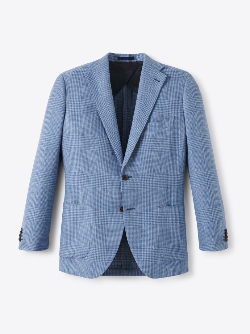 Men’s Drago Faded Blue Glen Plaid Wool and Linen Blend Thumb